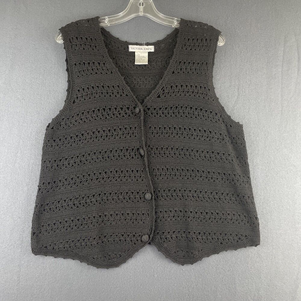 VINTAGE Victoria Jones Black Knit Vest 55% Ramie 45% Cotton Women’s Medium